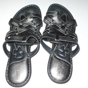 Born Black & Metallic Pewter Slip-on Sandals 8/39